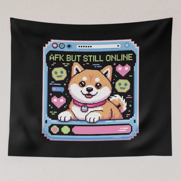 Item preview, AFK But Still Online Cute Shiba Inu Dog Pixel Art Gamer Aesthetic designed and sold by SplashTastic.