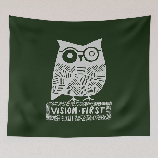 Item preview, Wise Owl with Glasses, Light Grey on Forest Green designed and sold by nikoart001.