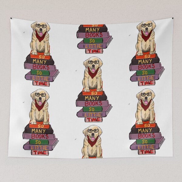 Item preview, Puppy dog - So many books so little time - golden retriever with a stack of books designed and sold by Artonmytee.