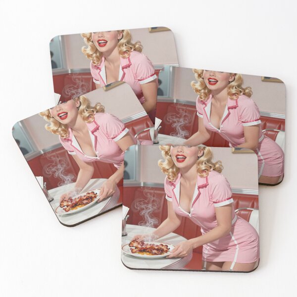 Item preview, Blonde waitress serving bacon at diner designed and sold by CathryneDelamort.