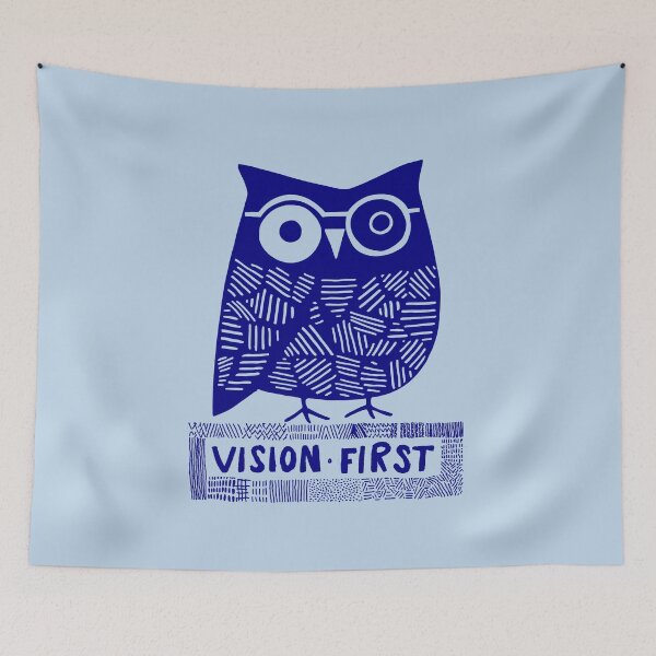 Item preview, Wise Owl with Glasses, Navy on Light Blue designed and sold by nikoart001.