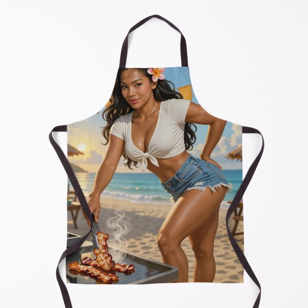 Item preview, Shanti cooks bacon beachside in denim shorts designed and sold by CathryneDelamort.