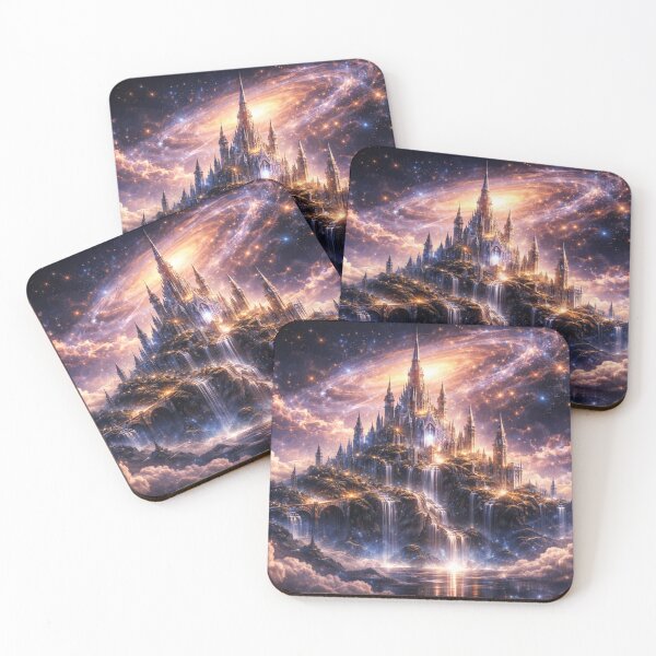 Item preview, Celestial Castle Wall Art – Fantasy Cosmic Castle Metal Print designed and sold by RevieusaR.
