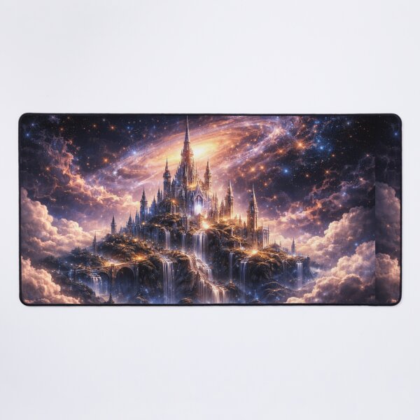 Item preview, Celestial Castle Wall Art – Fantasy Cosmic Castle Metal Print designed and sold by RevieusaR.
