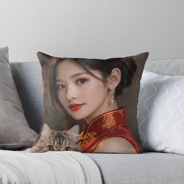 Item preview, Elegant Lady in Red Cheongsam with Cat designed and sold by ASMRUniverse.