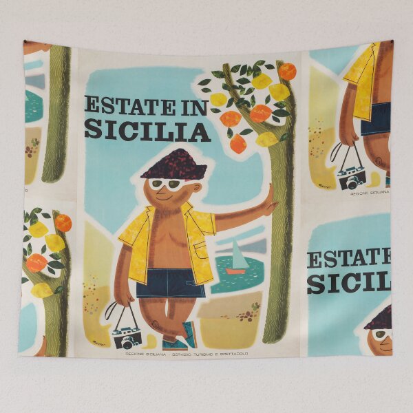 Item preview, Estate In Sicilia Summer Beach Tourist Citrus Tree Travel Poster : Mid Century designed and sold by artofuniverse.