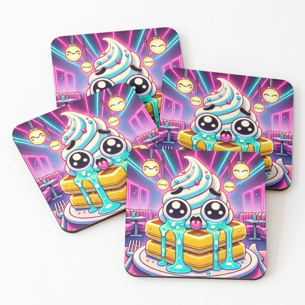 Item preview, Kawaii Melting Ice Cream on Waffles – Neon Diner Dessert Cartoon designed and sold by ComedyInkFactor.