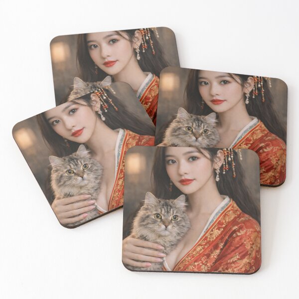 Item preview, Noble Court Lady with Fluffy Grey Cat designed and sold by ASMRUniverse.