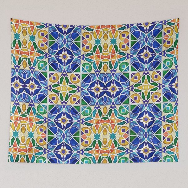 Item preview, Vibrant Moroccan Zellige Pattern: Stained Glass Watercolor Mosaic designed and sold by designwiss.