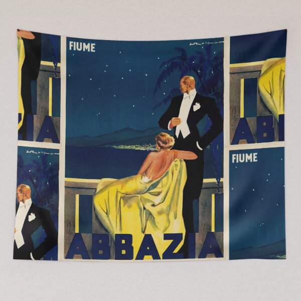Item preview, Fiume Abbazia Elegant Couple Poster : Vintage Travel Illustration designed and sold by artofuniverse.