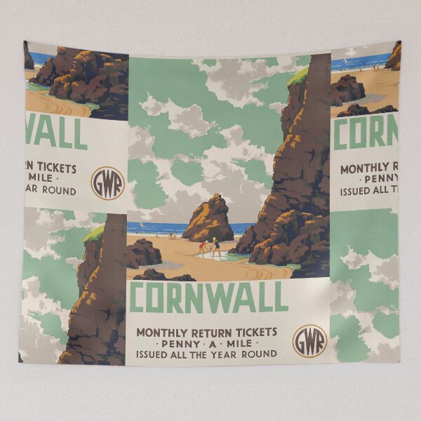 Item preview, Cornwall Coastal Beach Sea Cliffs Travel Poster : Vintage Advertisement designed and sold by artofuniverse.