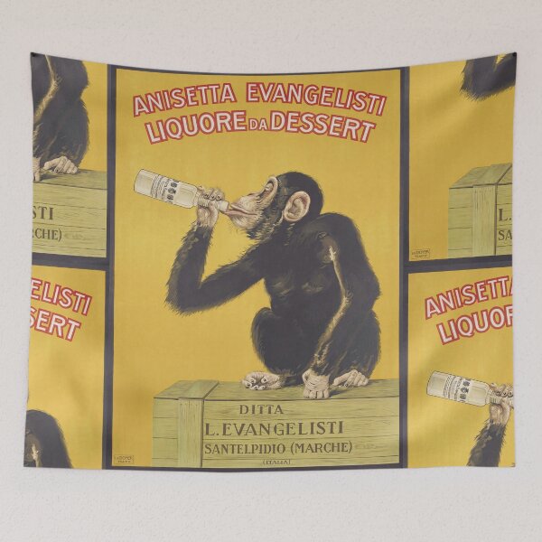 Item preview, Chimpanzee Drinking Bottle Vintage Ad Advertisement Poster : Retro Liquor Illustration designed and sold by artofuniverse.