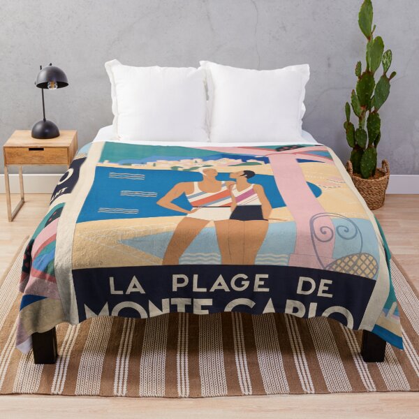 Item preview, La Plage De Stylized Beach Couple Coastal Town Travel Poster : Art Deco designed and sold by artofuniverse.
