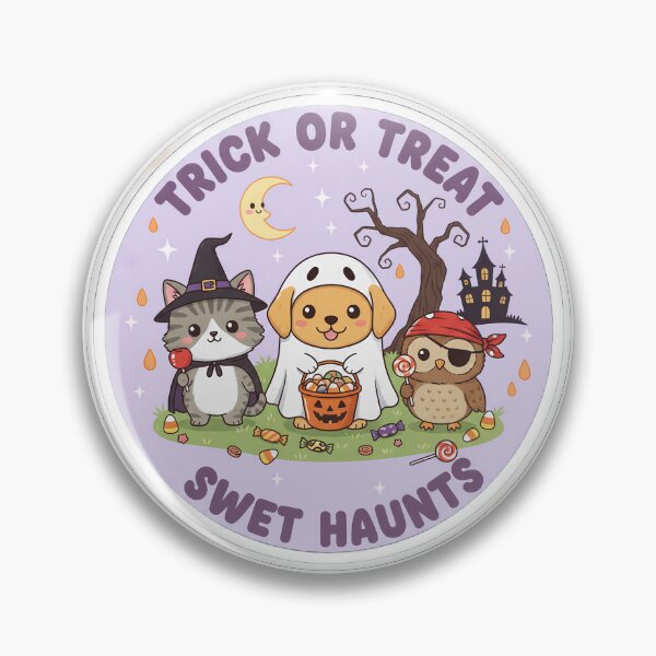 Item preview, Spooky & Sweet Halloween Cuties Badge | Kawaii Black Cat Ghost Pumpkin designed and sold by GeminiDaydreamer.