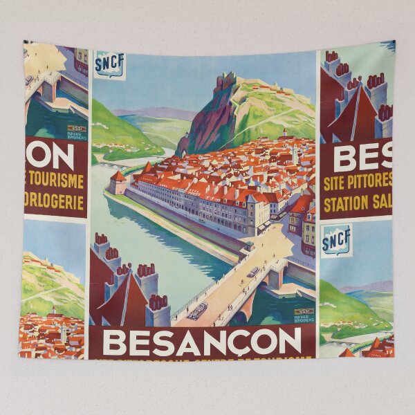 Item preview, Besançon Colorful Riverside Cityscape Hilltop Fortress Travel Poster : Vintage Advertisement designed and sold by artofuniverse.