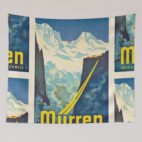 Item preview, Mürren Schweiz Snowy Mountain Landscape Cliffside Village Travel Poster : Vintage Artwork designed and sold by artofuniverse.