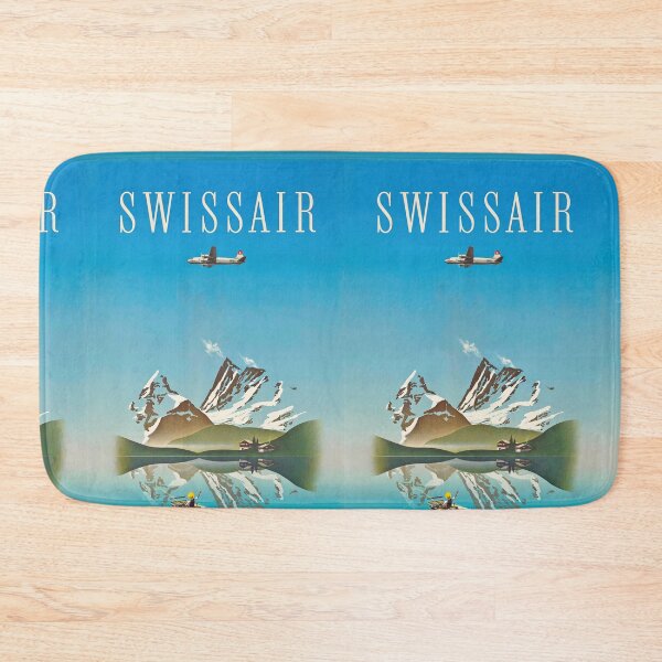 Item preview, Swissair Airplane Over Alpine Lake Snowy Mountains Travel Poster : Vintage Airline designed and sold by artofuniverse.
