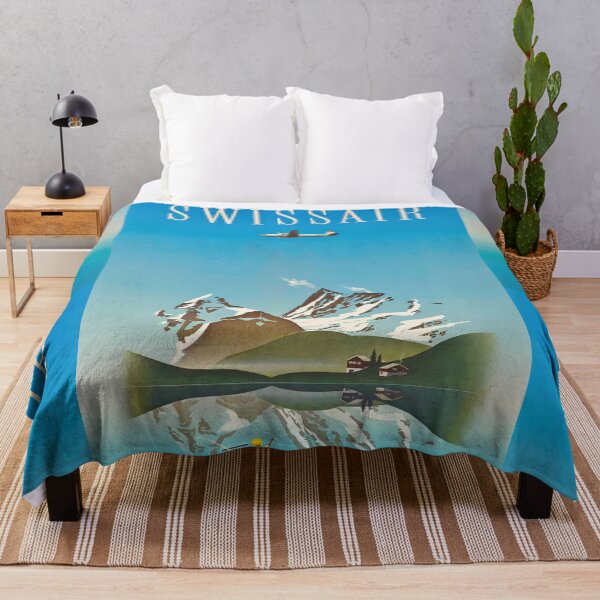 Item preview, Swissair Airplane Over Alpine Lake Snowy Mountains Travel Poster : Vintage Airline designed and sold by artofuniverse.