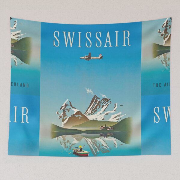 Item preview, Swissair Airplane Over Alpine Lake Snowy Mountains Travel Poster : Vintage Airline designed and sold by artofuniverse.