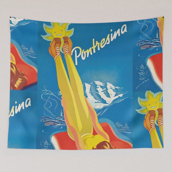 Item preview, Pontresina Woman Sunbathing In Mountains Ski Resort Travel Poster : Vintage Illustration designed and sold by artofuniverse.