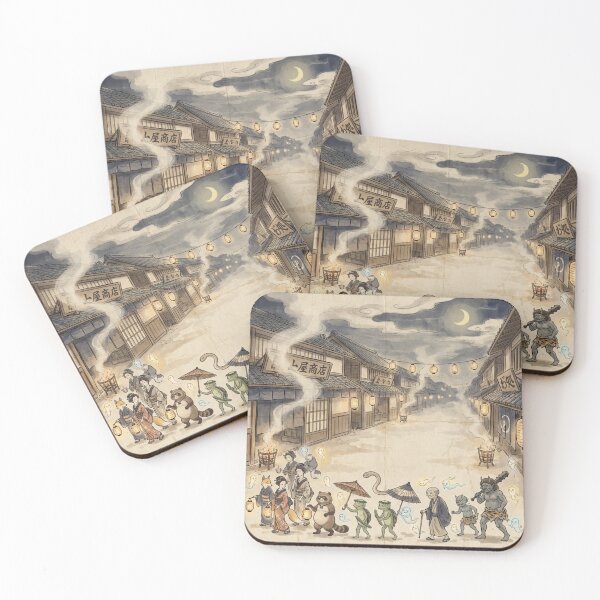 Item preview, Yokai Parade in Edo Street – Cute Hyakki Yagyo Japanese Folklore Art designed and sold by Mori-no-Akari.