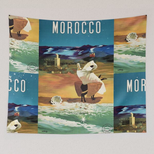 Item preview, Morocco Coastal Landscape Rider And Donkey Travel Poster : Vintage Artwork designed and sold by artofuniverse.