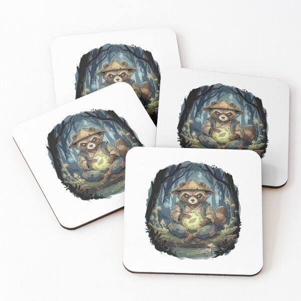 Item preview, Japanese Folklore: Tanuki Raccoon Drumming in the Woods designed and sold by bapupa.