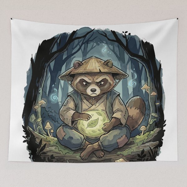 Item preview, Japanese Folklore: Tanuki Raccoon Drumming in the Woods designed and sold by bapupa.