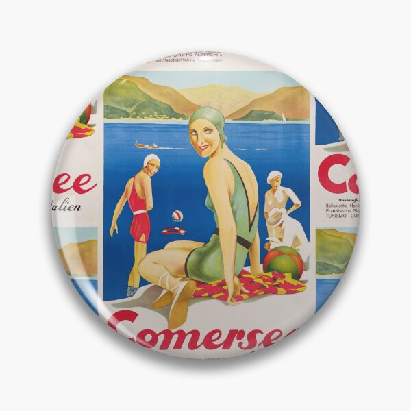 Item preview, Comersee Italien Vintage Beach Swimmers Lakeside Mountains Travel Poster : Art Deco designed and sold by artofuniverse.