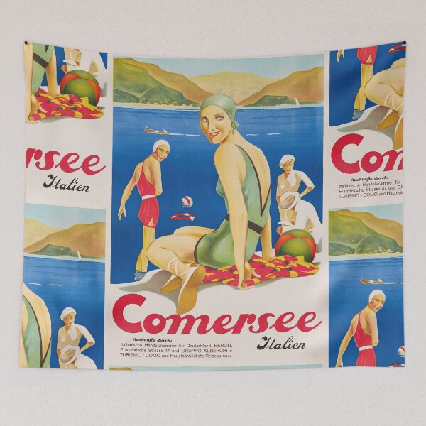 Item preview, Comersee Italien Vintage Beach Swimmers Lakeside Mountains Travel Poster : Art Deco designed and sold by artofuniverse.