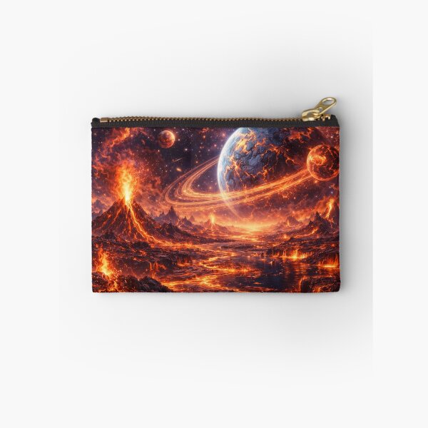 Item preview, Lava Alien Planet Wall Art – Volcanic Ringed World Metal Print designed and sold by RevieusaR.