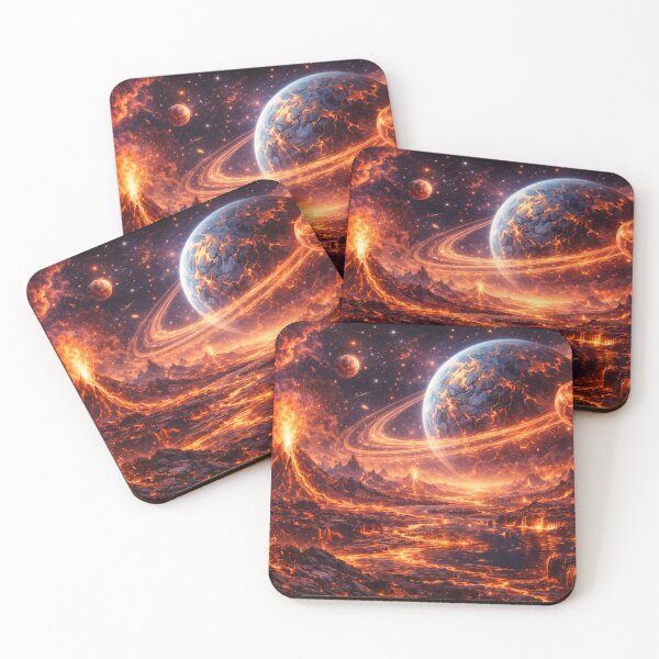 Item preview, Lava Alien Planet Wall Art – Volcanic Ringed World Metal Print designed and sold by RevieusaR.