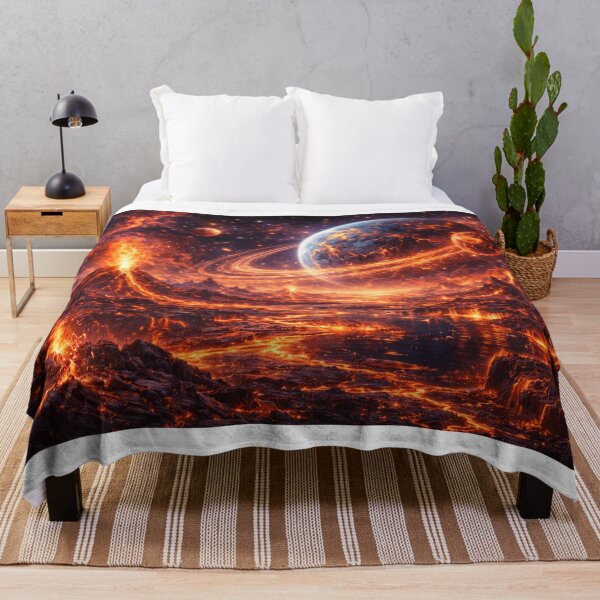 Item preview, Lava Alien Planet Wall Art – Volcanic Ringed World Metal Print designed and sold by RevieusaR.