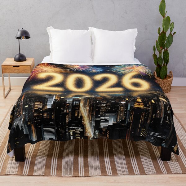 Item preview, Happy New Year 2026 Fireworks Gold Celebration Over City designed and sold by DreamyWallVibes.