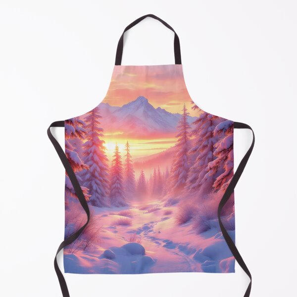 Item preview, Magical Snowy Winter Forest Sunrise Landscape – Pink Sunset Evergreen Path Fantasy Wall Art designed and sold by DreamyWallVibes.