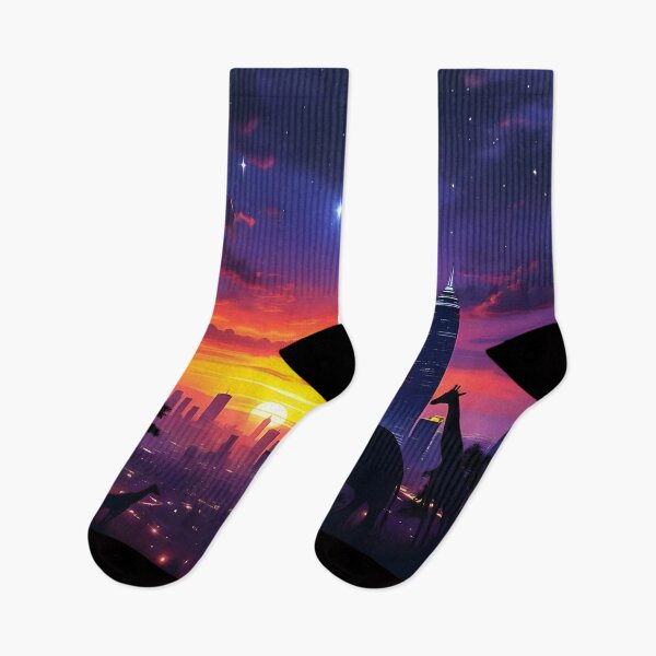 Item preview, Surreal African Safari City Sunset Fantasy Landscape – Elephant Giraffe Silhouette Skyline Wall Art designed and sold by DreamyWallVibes.