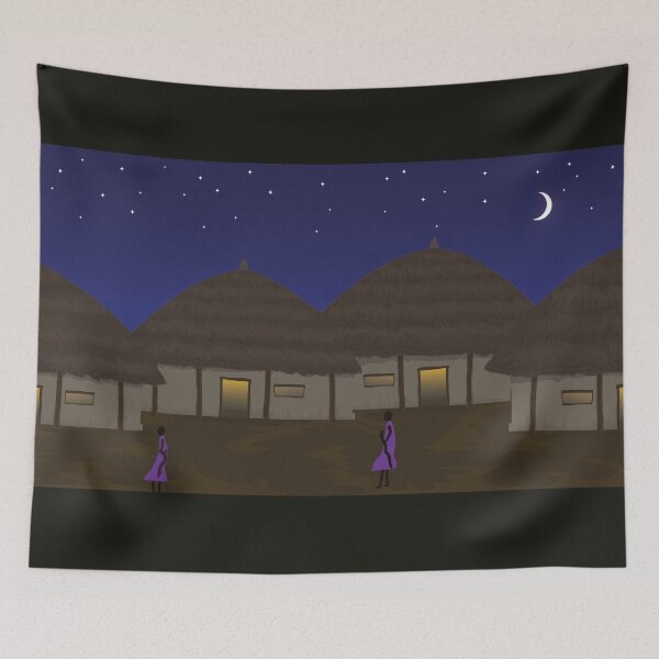 Item preview, Sleepy African Village Under a Starry Night Sky designed and sold by MammothArt.