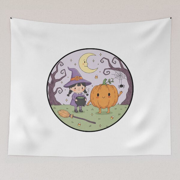 Item preview, Little Witch and Her Bubbling Cauldron Cute Halloween Chibi designed and sold by GeminiDaydreamer.