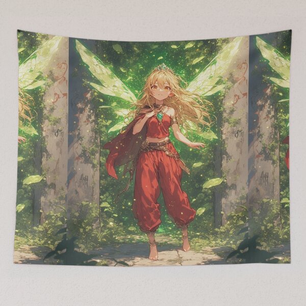 Item preview, Cute anime fairy and mysterious green portal designed and sold by ArtsJulian.