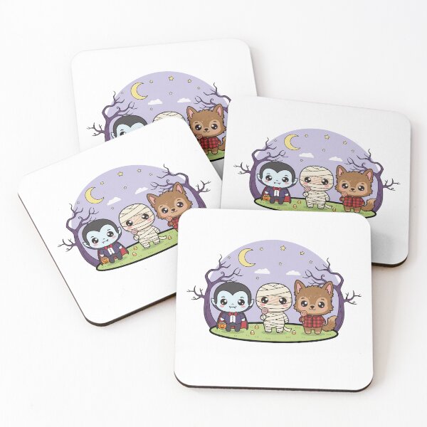 Item preview, Kawaii Classic Monsters Trick or Treat Trio Chibi Vampire, Mummy, Werewolf designed and sold by GeminiDaydreamer.