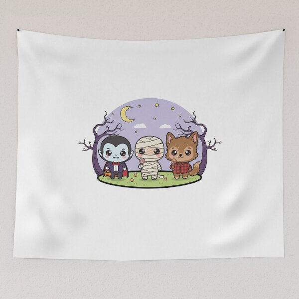 Item preview, Kawaii Classic Monsters Trick or Treat Trio Chibi Vampire, Mummy, Werewolf designed and sold by GeminiDaydreamer.