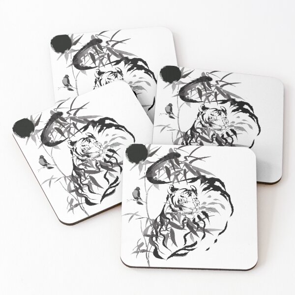 Item preview, Sumi-e Tiger in Bamboo Forest - Japanese Ink Art designed and sold by Kanniax.