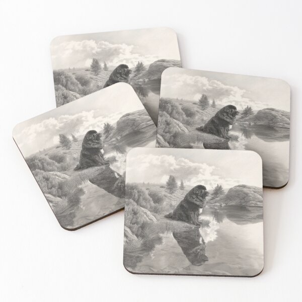 Item preview, A calm Newfoundland sitting beside a reflective lake, Dogs in Motion designed and sold by CDC40.