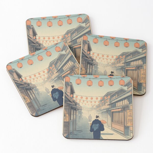 Item preview, Lantern-Lit Edo Street at Dusk Ukiyo-e Style Japanese Night Scene designed and sold by Element Horizon Studio.