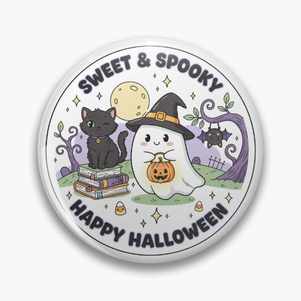 Item preview, Sweet & Spooky Happy Halloween Ghost, Black Cat on Witch Books, & Moon designed and sold by GeminiDaydreamer.