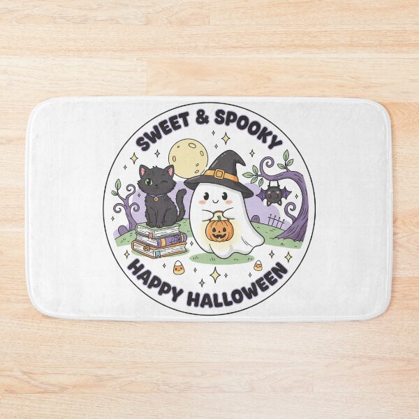 Item preview, Sweet & Spooky Happy Halloween Ghost, Black Cat on Witch Books, & Moon designed and sold by GeminiDaydreamer.