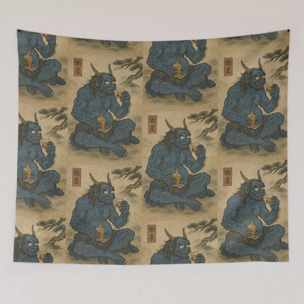 Item preview, Blue Oni's Sake Break: Ukiyo-e Demon Enjoying a Drink designed and sold by neoUKIYOE.