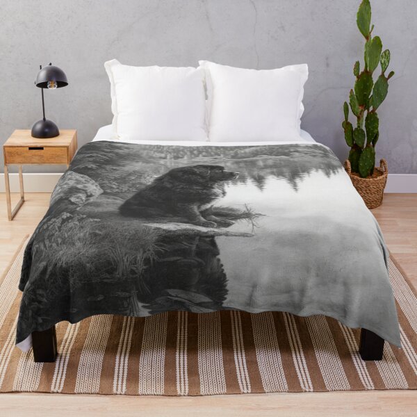 Item preview, A calm Newfoundland sitting beside a reflective lake, Dogs in Motion designed and sold by CDC40.