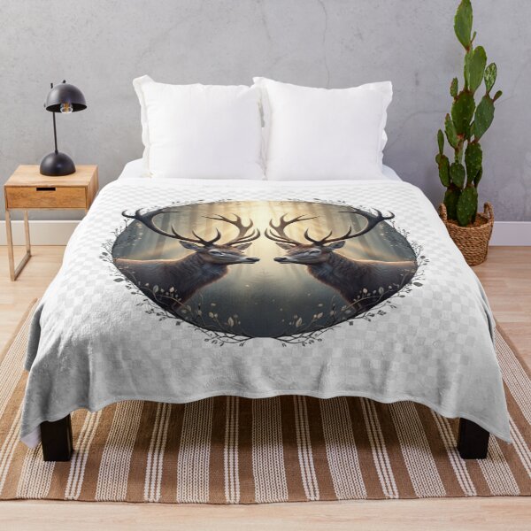 Item preview, Twin Stags Symmetrical Deer Forest Sunbeams designed and sold by NeoTeeFusion.