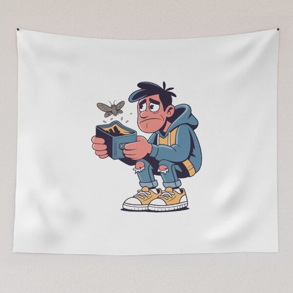 Item preview, Overthinking Broke Mind Illustration – Stressed Cartoon Character with Empty Wallet designed and sold by Dospart.